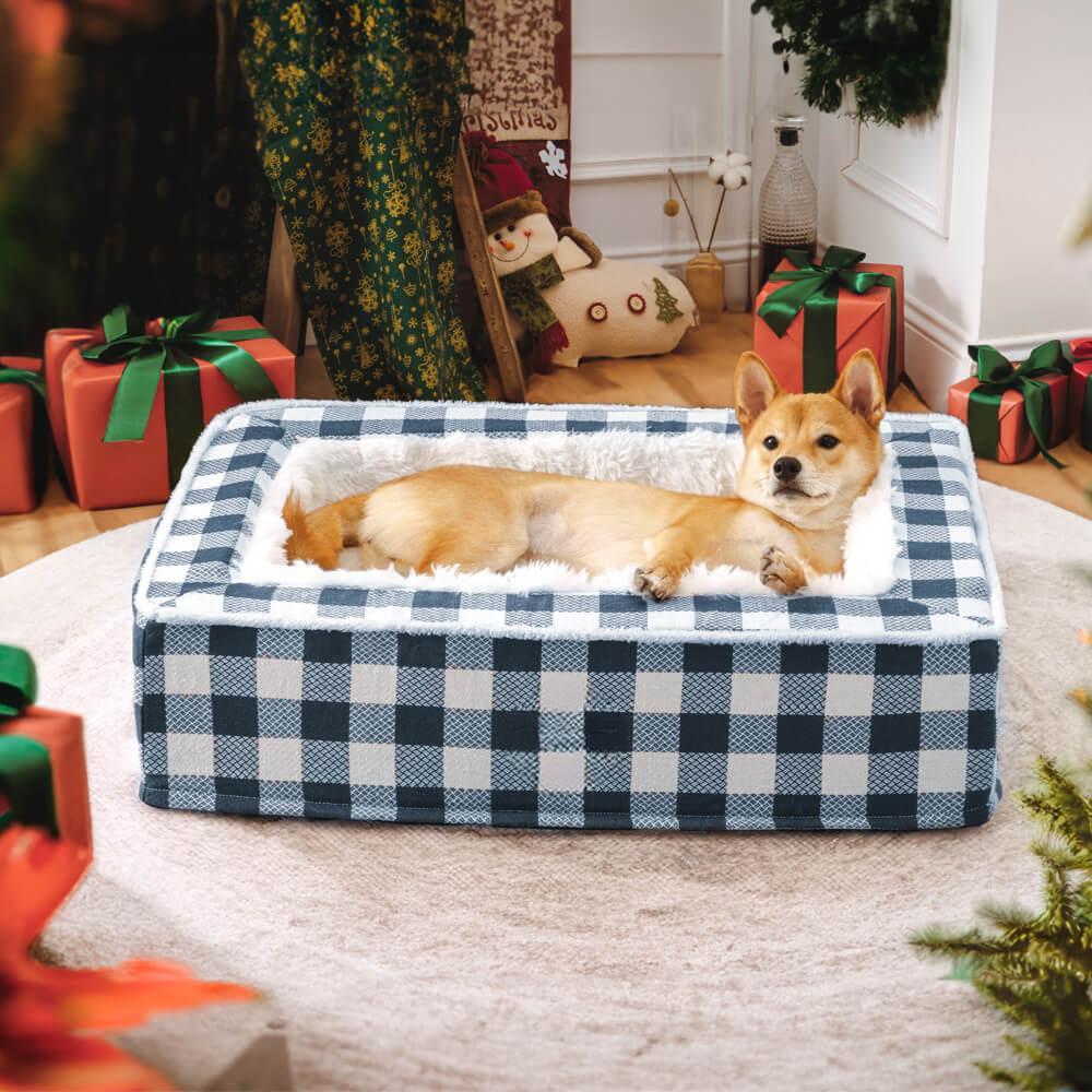 Lit apaisant et anti-anxiété pour chien Festive Classic Tartan Cozy - Support ergonomique pour un confort ultime