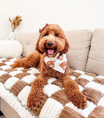 Cream Large Plaid Square Fuzzy Pet Dog Mat Bed - Comfortable Chenille Couch Cover for Home Decor