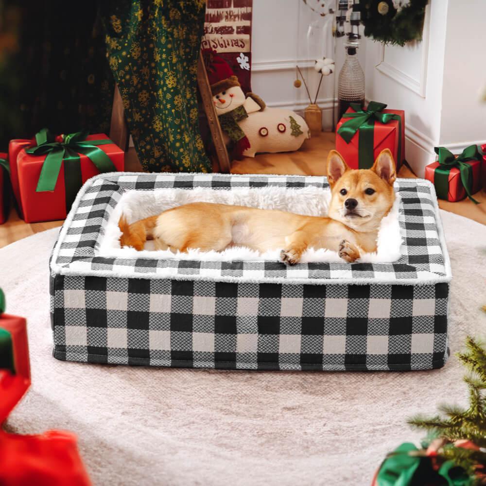 Lit apaisant et anti-anxiété pour chien Festive Classic Tartan Cozy - Support ergonomique pour un confort ultime