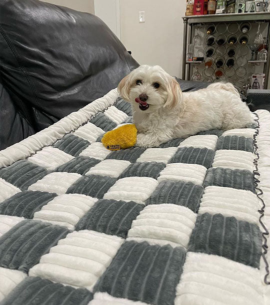 Cream Large Plaid Square Fuzzy Pet Dog Mat Bed - Comfortable Chenille Couch Cover for Home Decor