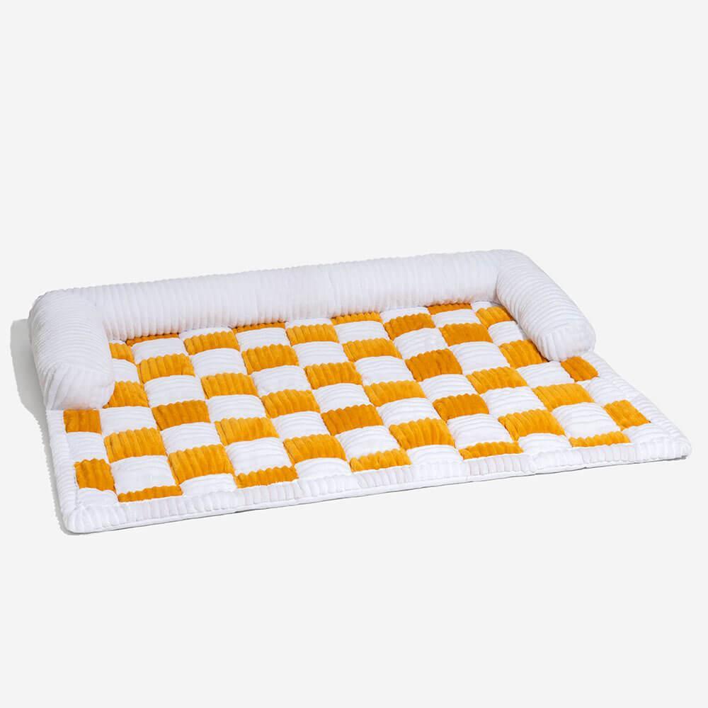 Cream Square Plaid Cozy Dog Mat - Stylish Furniture Protector Cover for Pets