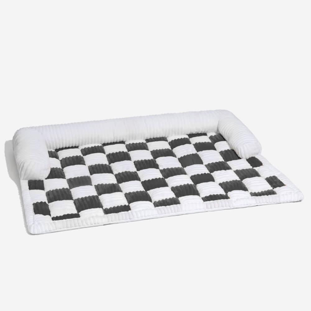 Cream Square Plaid Cozy Dog Mat - Stylish Furniture Protector Cover for Pets