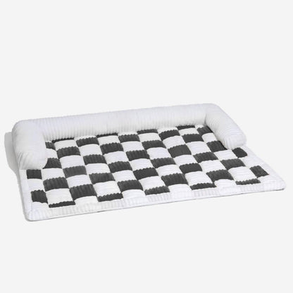 Cream Square Plaid Cozy Dog Mat - Stylish Furniture Protector Cover for Pets